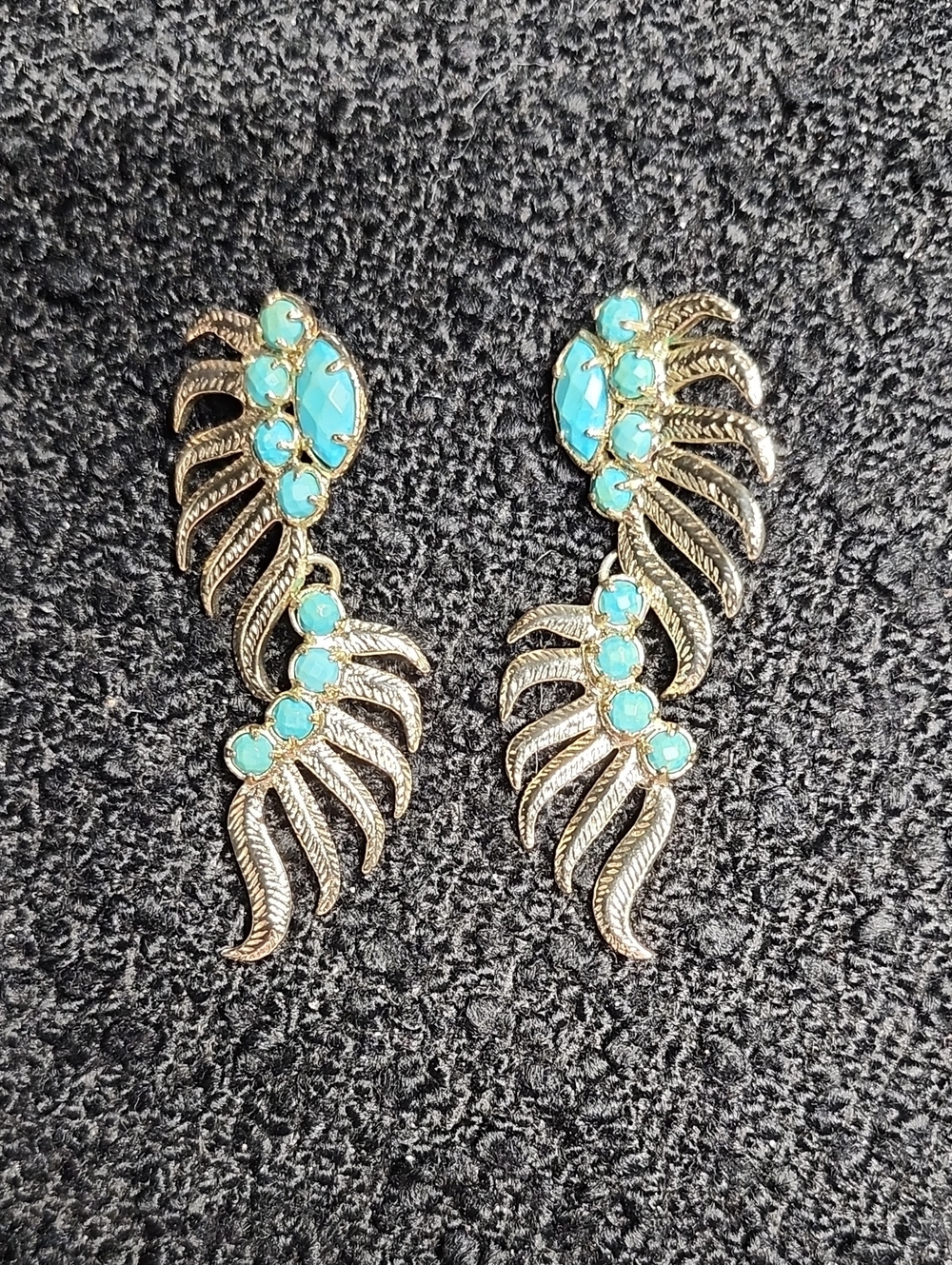 Kendra Scott Gold-Tone Feather Drop Earrings with Turquoise Stones